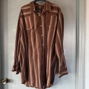 Roper Western Pearl Snaps Yokes Mens Long Sleeved Shirt Sz 3XLT Long Tail